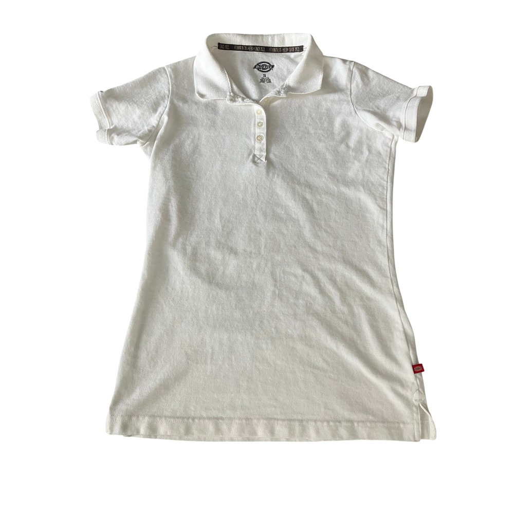 Dickies Womens White Short‎ Sleeve Pique Cotton Polo Shirt Size S Small Workwear